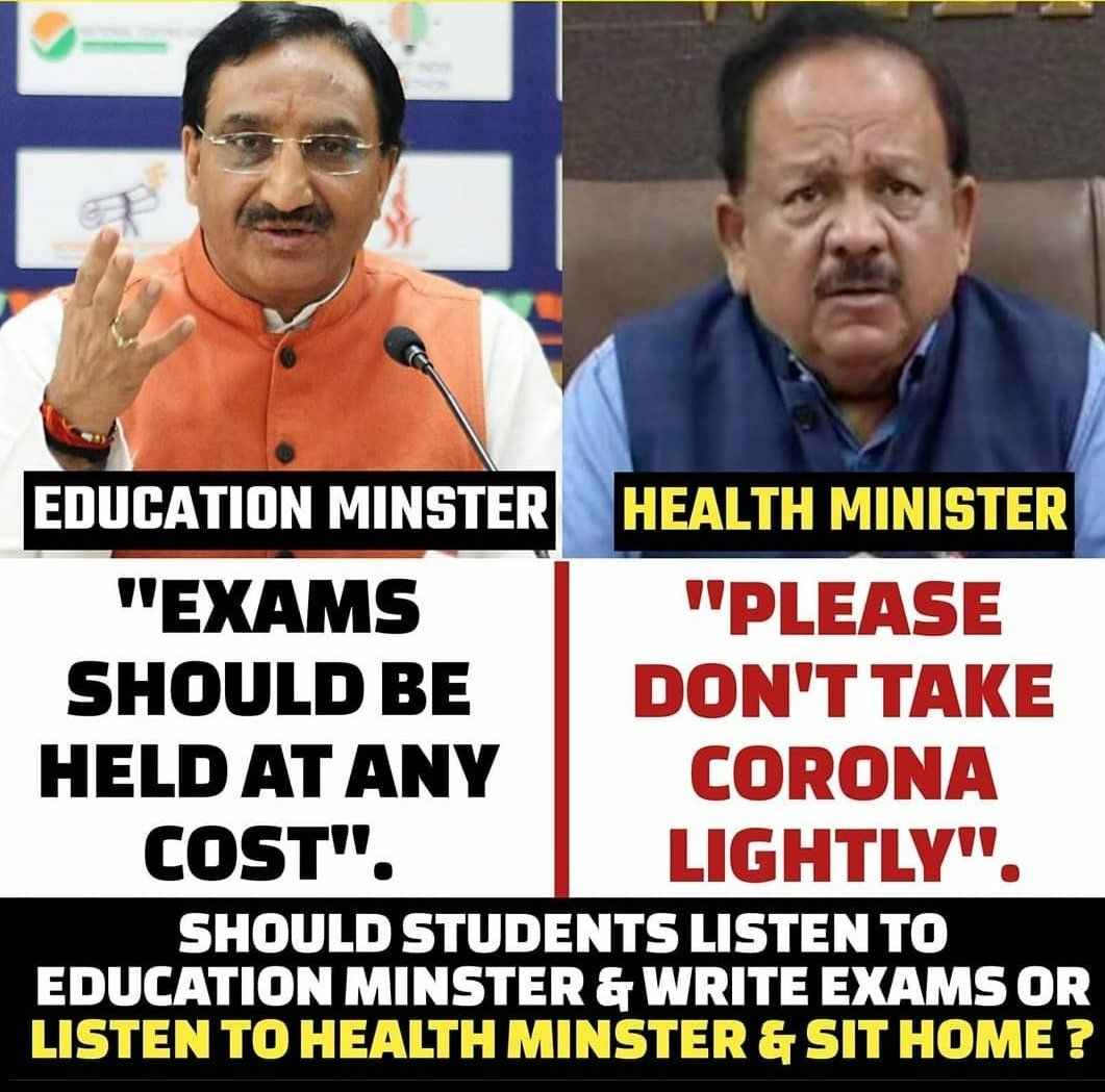 Covid 19
Covid Wave 2 
Covid Wave 3 (upcoming)
Still looking for offline Exams.. Is the seriousness of Modi Govt ??
@PMOIndia @DrRPNishank  @MoHFW_INDIA @EduMinOfIndia

#CancelAllBoardExams
#CancelExamsSaveStudents
#saveboardsstudents
#ThirdWave
#YellowFungus