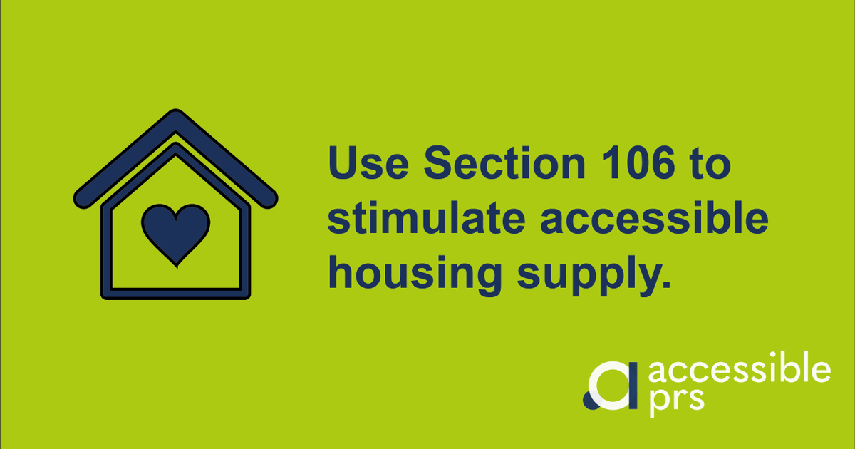 AccessiblePRS's tweet photo. Let's use Section 106 to stimulate accessible housing supply. Planning departments or developers could be given the option to transfer some of their Section 106 obligations over to accessible housing.
https://t.co/4ru8P26kKJ
#AdaptPRS #ForAccessibleHomes #JustGoodDesign #PRS https://t.co/bmnVhXDe2L