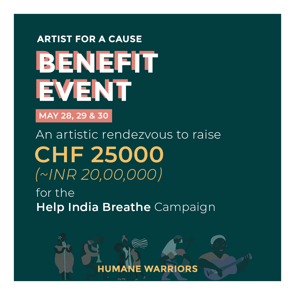 WarriorsHumane's tweet photo. Artists for a Cause-Benefit Event aims at hitting the 100000 CHF mark and bringing our successful Help India Breathe Campaign to an end on a high note.  #donateforacause #artistforacause #benefitevent  #COVID19India #helpindiabreathe #hungerrelief  #communityfirst #humanewarriors https://t.co/7DEnMBkNnP