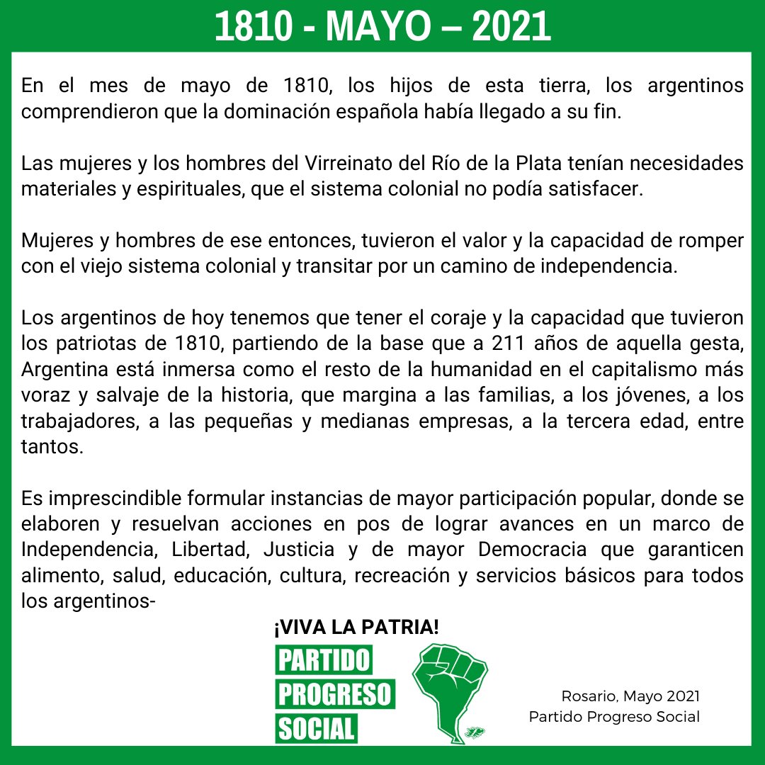 PPS_Partido's tweet photo. #25deMayo En el mes de mayo de 1810, los hijos de esta tierra, los #argentinos comprendieron que la dominación española había llegado a su fin... 
#DiaDeLaPatria #RevolucionDeMayo #VivaLaPatria #PPS
@AliciaCavaller6 https://t.co/BfjWm9nHup