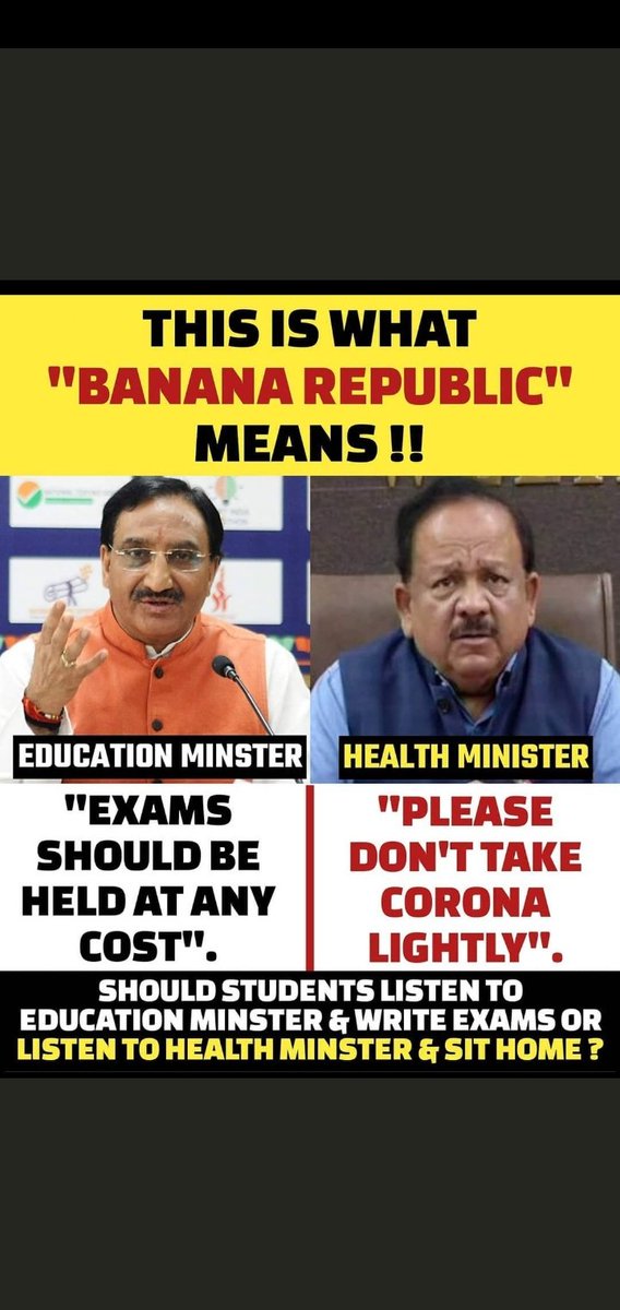 AayushiModi7's tweet photo. #cancelboardexams
#CancelAllExams
Should we listen to education minister or health minister? https://t.co/1LBlWHkii3
