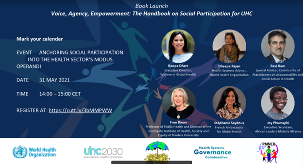 Ravi Ram (@ravimram) on Twitter photo Launch of the Social Participation handbook & Civil society discussion on what it means. 31 May, 12p UTC/ 3p E Africa/ 5.30p India/ 8 am US EDT. cutt.ly/3bMMPWW
<a href="/PHMglobal/">People's Health Movement | @who-watch.bsky.social</a> <a href="/COPASAH/">COPASAH</a> <a href="/G2H2_Geneva/">Geneva Global Health Hub (G2H2)</a> <a href="/Wemos/">Wemos</a> <a href="/HealthPoverty/">HealthPovertyAction</a> <a href="/CSOs4UHC/">CSEM (UHC2030 Civil Society Engagement Mechanism)</a> @WACI_Tweets <a href="/UHC2030/">UHC2030</a> <a href="/PMNCH/">PMNCH</a> <a href="/womeninGH/">Women In Global Health</a> <a href="/WHO/">World Health Organization (WHO)</a> Launch of the Social Participation handbook & Civil society discussion on what it means. 31 May, 12p UTC/ 3p E Africa/ 5.30p India/ 8 am US EDT. cutt.ly/3bMMPWW
<a href="/PHMglobal/">People's Health Movement | @who-watch.bsky.social</a> <a href="/COPASAH/">COPASAH</a> <a href="/G2H2_Geneva/">Geneva Global Health Hub (G2H2)</a> <a href="/Wemos/">Wemos</a> <a href="/HealthPoverty/">HealthPovertyAction</a> <a href="/CSOs4UHC/">CSEM (UHC2030 Civil Society Engagement Mechanism)</a> @WACI_Tweets <a href="/UHC2030/">UHC2030</a> <a href="/PMNCH/">PMNCH</a> <a href="/womeninGH/">Women In Global Health</a> <a href="/WHO/">World Health Organization (WHO)</a>