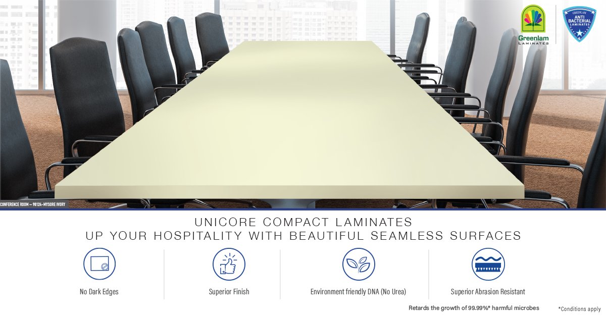 #Greenlam brings to you hygienic antibacterial laminates with seamless surfaces for greater hospitality & also contributes to #BuildingASaferWorld.
More here: bit.ly/3vm0fZH
#laminates #antibacterial #healthsafecollection #healthandsafety #healthcarespaces #unicore