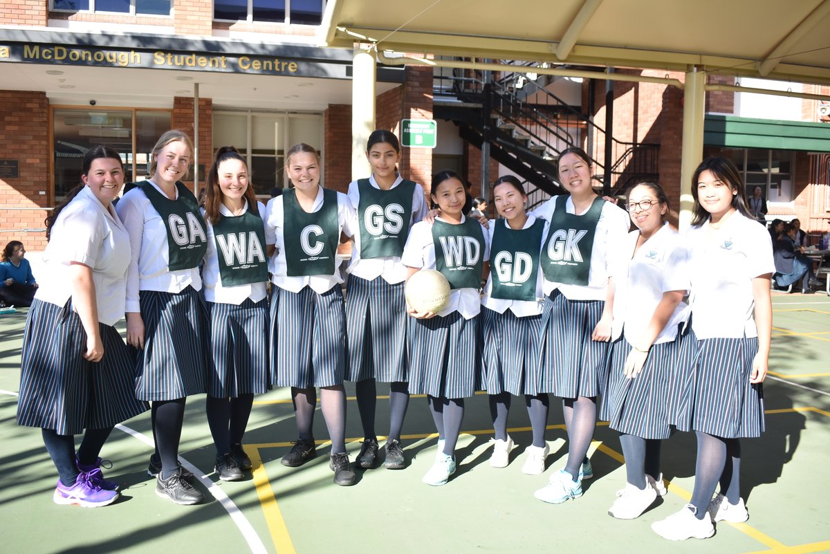 OLMCParramatta's tweet photo. The Staff v’s Students netball game was held today at lunchtime. Mercy Girls cheered on the sidelines as the staff tried to match the youthful exuberance of the girls. In a tightly contested match, the students came out victorious! https://t.co/5hVmbOcHvf