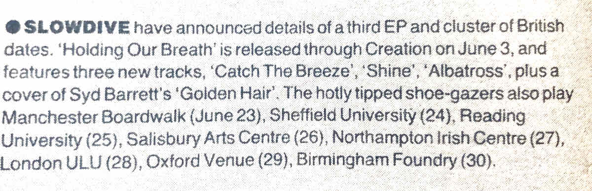 30 years ago today (25th May 1991) the NME printed a news story about Slowdive, they were described as “hotly tipped shoe-gazers”. This was the first time the term shoegaze had been used in the press. ravedownradio.co.uk/2021/05/25/rad…