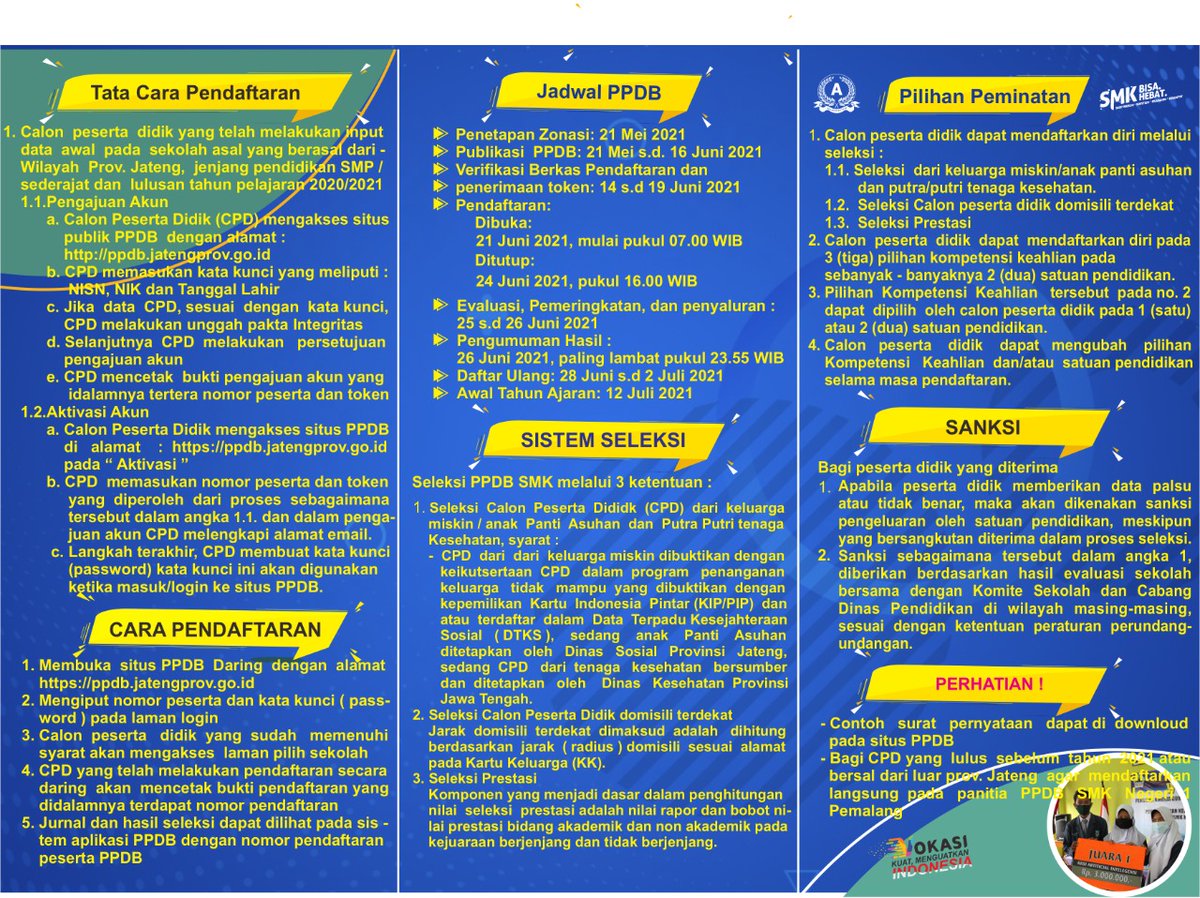 smkn1pemalang's tweet photo. info lengkap seputar PPDB 2021 SMK Negeri 1 Pemalang, bisa didownload di https://t.co/sCl64lgvyq
#ppdbsmk #ppdb2021 #smkn1pml https://t.co/HV6QLlXtrU