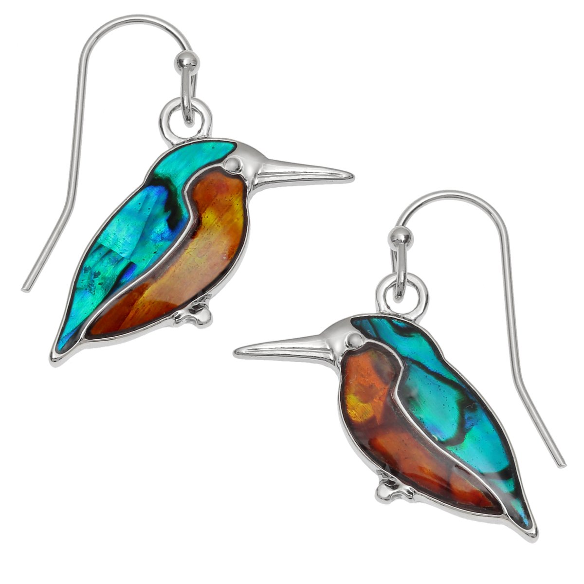 Kingfisher Earrings &amp; Necklace Set inlaid with shimmering &amp; sustainably sourced Paua Shell in natural and amber tones.  Hypoallergenic.  Gift box included.  A wonderful gift for someone who loves birds and nature.  amandatamsin.co.uk/fashion-jewell…  #EarlyBiz #kingfishers #earrings