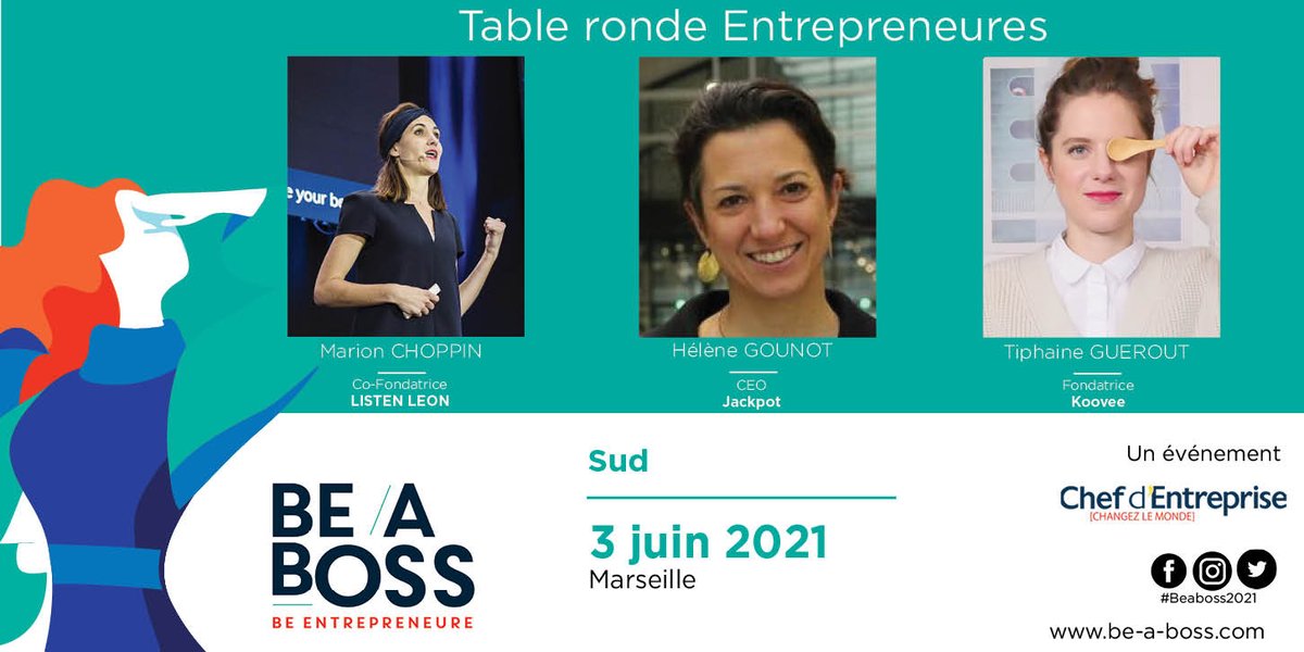 Vous êtes une #entrepreneure ou portez un projet ? Vous souhaitez réseauter, échanger avec des experts, découvrir les pépites de <a href="/MaRegionSud/">Région Sud</a> dirigées par des femmes ? #ConnectHers #Entrepreneures
Inscrivez-vous vite à @Beaboss2021 à <a href="/marseille/">Ville de Marseille</a> le 3 juin : bit.ly/3eUv55L
