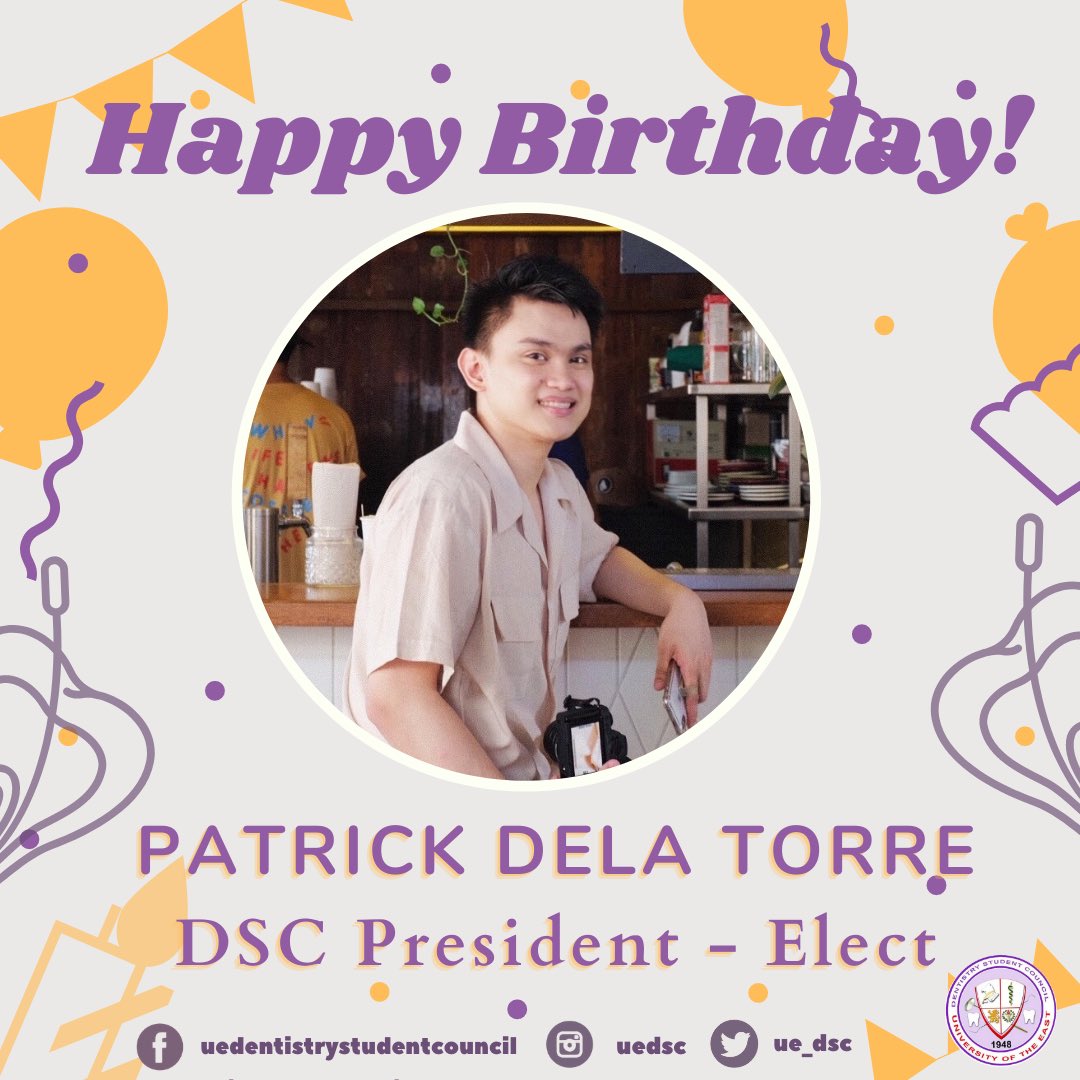 UE_DSC's tweet photo. We would like to greet our incumbent DSC Business Manager and DSC President-Elect, Patrick Lawrence Dela Torre, a happy birthday!
Cheers for another year of life 💜
DSC 2020 - 2021
#WeRepresentYou https://t.co/AkizXenVUG