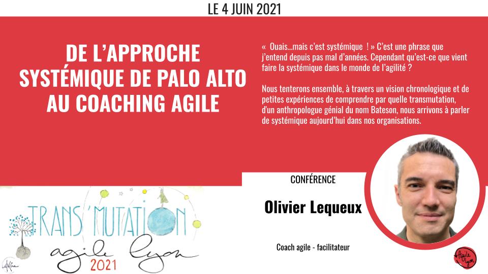 [Orateurs du jour] Nous vous annonçons la venue de <a href="/dours24/">Olivier Lequeux</a> le 4 juin prochain pour un animer un atelier sur "DE L’APPROCHE SYSTÉMIQUE DE PALO ALTO AU COACHING AGILE"
Je vous donne rendez-vous tout à l'heure pour l'annonce d'un nouveau lieu
#AgileLyon2021 #conference #lyon #agile