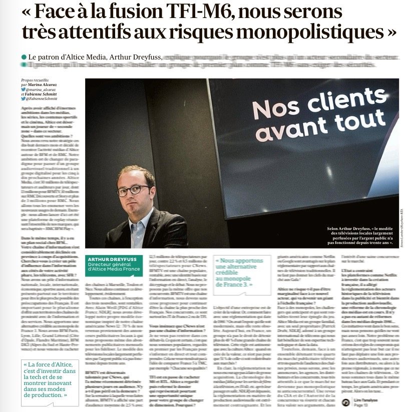 Entretien avec <a href="/arthurdreyfuss/">Arthur Dreyfuss</a> Directeur Général d’Altice Media, dans <a href="/LesEchos/">Les Echos</a> :
lesechos.fr/tech-medias/me…