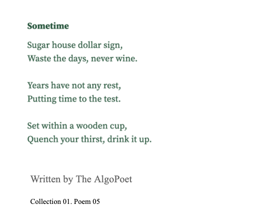 AlgoPoet's tweet photo. Sometime. Collection 01. Poem 05. #poetry #ArtificialIntelligence https://t.co/Hyv4Z4rRqi