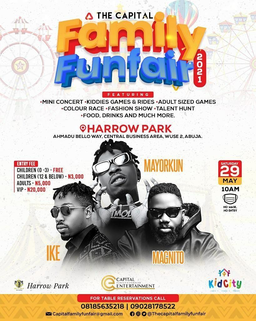abuja_gist's tweet photo. We're officially counting down to the first ever Capital Family Fun Fair 
@capital_fair 
We're bringing the heat, we're bringing the fun, unforgettable experiences and so much more!! 
Live performances from @iammayorkun @magnitofreshout 

#Thecapitalfamilyfunfair #Abujaevent https://t.co/Sf5GVqknCU