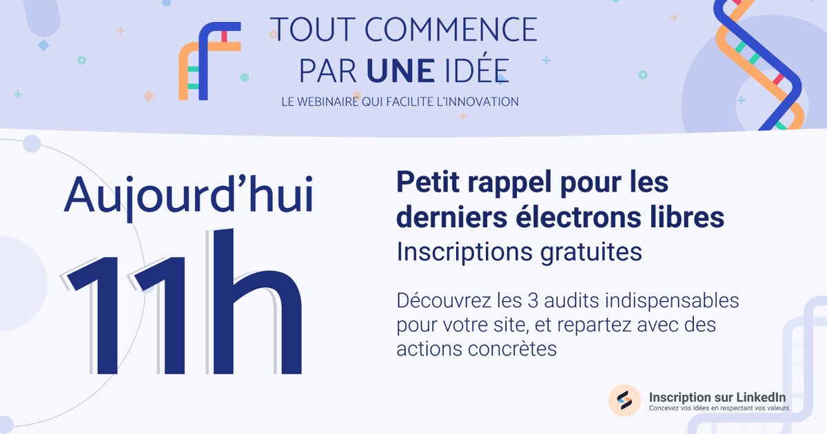 📢 Encore quelques heures pour vous inscrire avant la synthèse !
Pas de devoir en vue mais bien un échange concret sur des points clés de votre création de site !

📢 Inscrivez-vous pour participer à l'évènement !
Inscription gratuite: bit.ly/3y67QgY

#Webinar #agenceweb