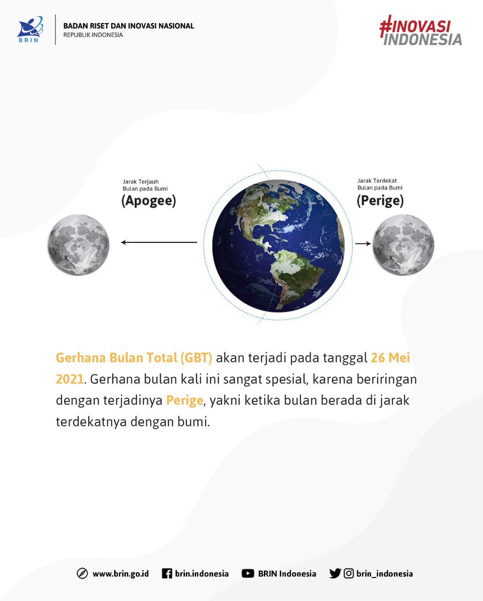 brin_indonesia's tweet photo. Tahukah #KawanBRIN, Tanggal 26 Mei 2021, akan terjadi Gerhana Bulan Total? Gerhana bulan kali ini sangat spesial, karena bulan berada di jarak terdekatnya dengan bumi.
#GerhanaBulanTotal #BulanMerahSuper #SuperBloodMoon https://t.co/sMtyzCSTdl