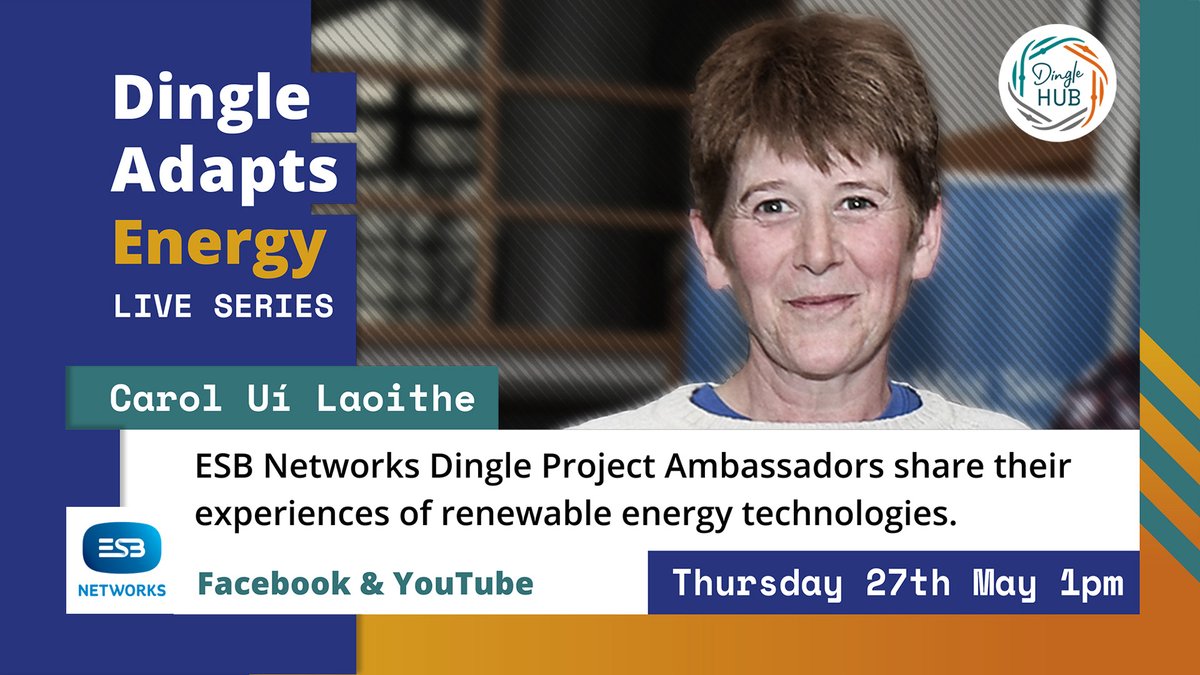 DingleHub's tweet photo. Thrilled to introduce our first guest on our Dingle Adapts Energy Live Series. We’ll chat to ESB Networks Dingle Project Ambassador Carol Uí Laoithe to understand how she’s adapting to renewable technologies in real life. Join us! #dingleproject #ourruralfuture #dingleadapts https://t.co/jwwwat9ZV6