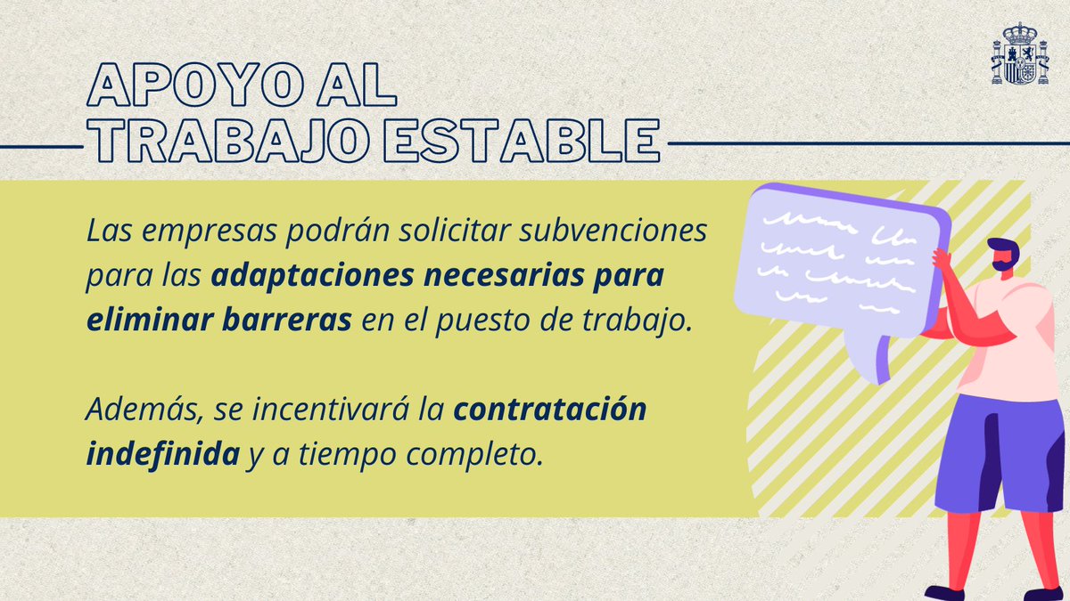 MSocialGob's tweet photo. ➡️ El #CMin aprueba el Real Decreto para promover el acceso al empleo de personas con capacidad intelectual límite.

Nuestro país responde al mandato de la Convención Internacional sobre los Derechos de las Personas con Discapacidad y avanza en el cumplimiento de la #Agenda2030 https://t.co/zy931RouQE