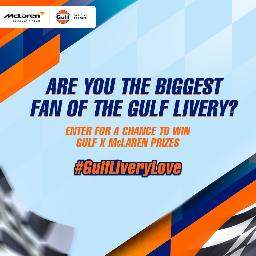 GulfOilIntl's tweet photo. Reminiscing over the Monaco race weekend? It's COMPETITION TIME!
Express your love for the Gulf Livery in ONE LINE. The best 10 answers win Gulf x @McLarenF1 caps &amp; posters signed by @LandoNorris &amp; @danielricciardo.
1️⃣ Reply using #GulfLiveryLove
2️⃣ Make sure you're following us https://t.co/zWmwkKzTX0