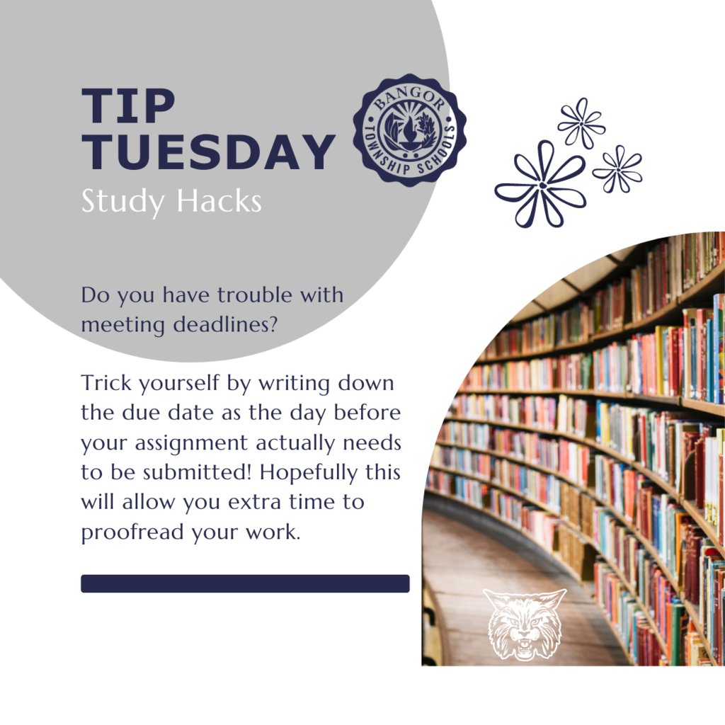 Supeschmidt's tweet photo. Help meet your project and assignment deadlines with this simple trick! #tiptuesday #bobcatnation #Studytips #tuesdayvibes https://t.co/oGcxKyzYtB