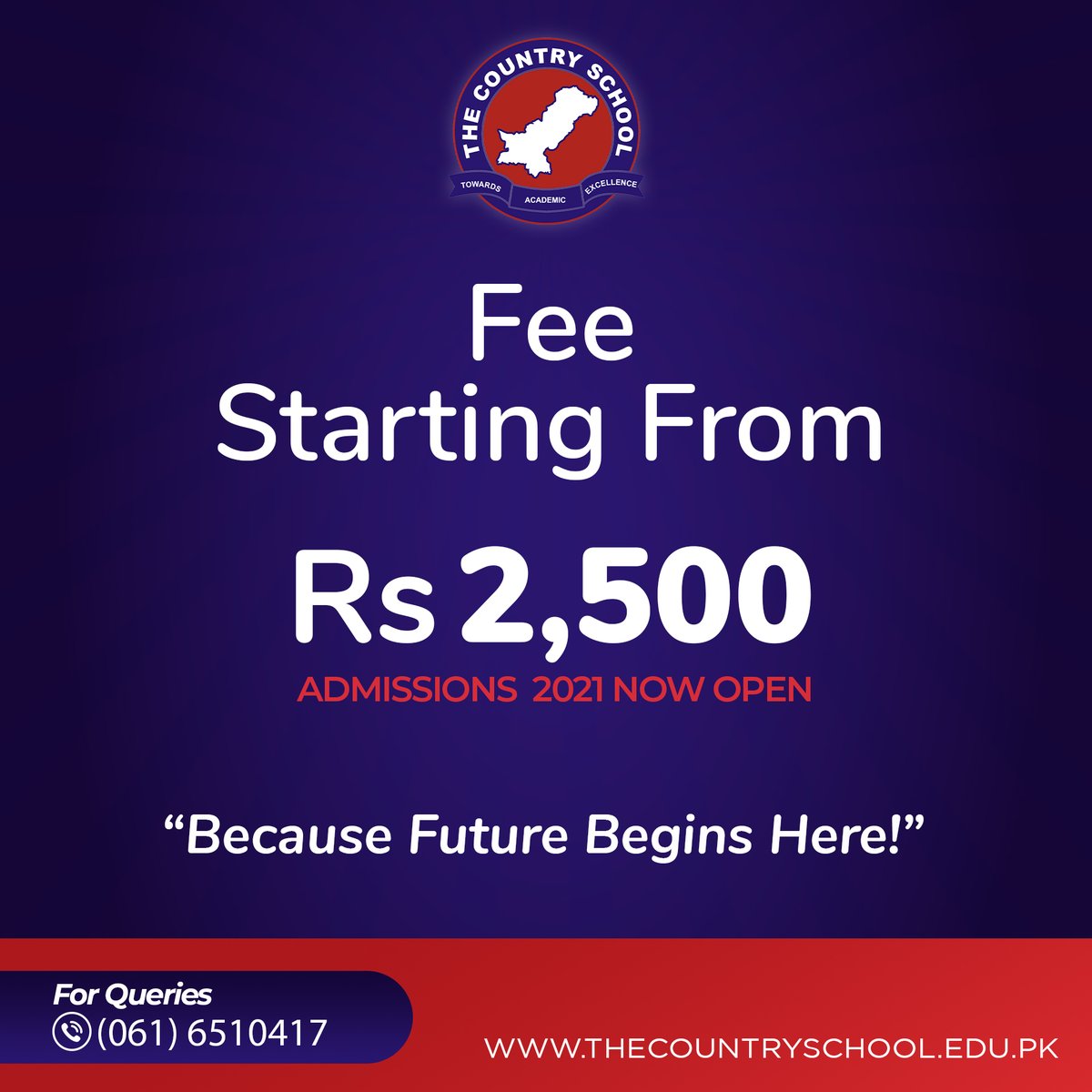 TCSPSecMux's tweet photo. The Country School offers monthly fee as low as Rs. 2,500/-. We know how to maintain top quality standards of teaching while offering amazingly low fee structures.
Inbox us now for further details.

#TheCountrySchool #TCS #Education #School #Pakistan #AdmissionsOpen #JoinNow https://t.co/f661bY0w0E