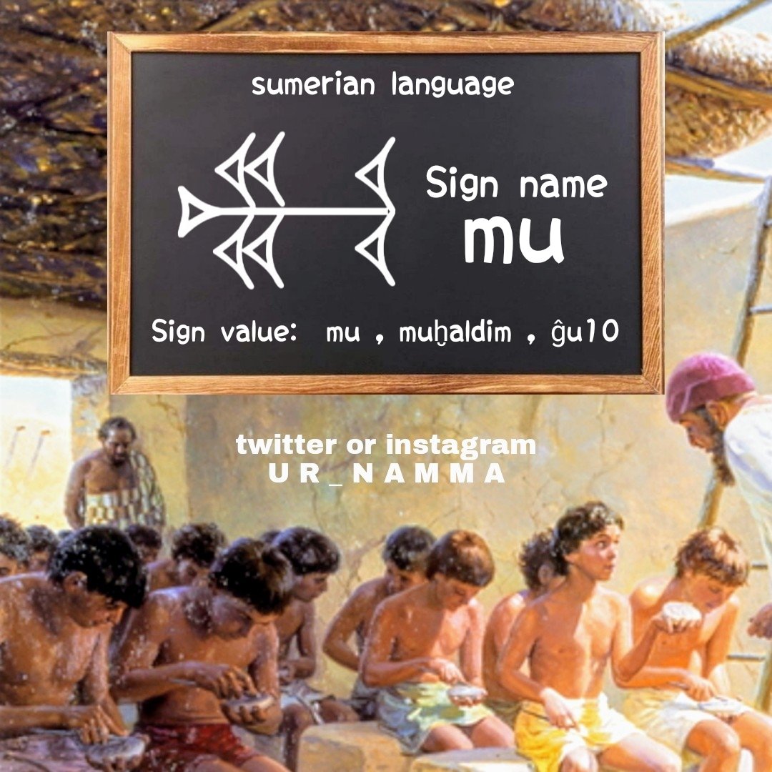 Ur_namma's tweet photo. ( 𒈬 )
Sign name: mu
Sign value: ( mu, muḫaldim, ĝu10 )

1️⃣ mu
☝️ mu = year
✌️ mu = "name; line of text; son"

2️⃣ muḫaldim = cook

3️⃣ dugaĝu = ( DEAR ) "one dear to me"
wr. dug3-ga-ĝu10→𒄭𒂵𒈬 https://t.co/77Uqp7lAWV