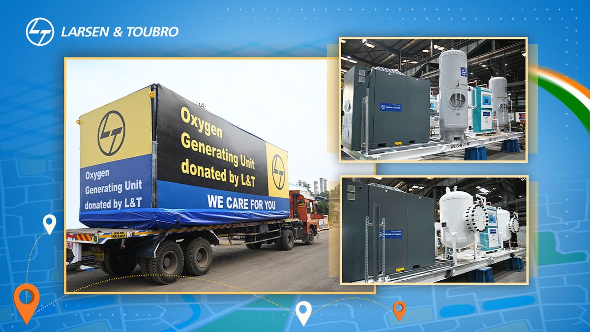 larsentoubro's tweet photo. Our delivery of hi-tech #Oxygen Generating Units began with handovers to hospitals in Surat and Navsari. Having sourced components from various parts of the world, we’re working rapidly to make these Units ready for hospitals across the country. #LnTCares #FightAgainstCoronaVirus https://t.co/gL7oaM785u