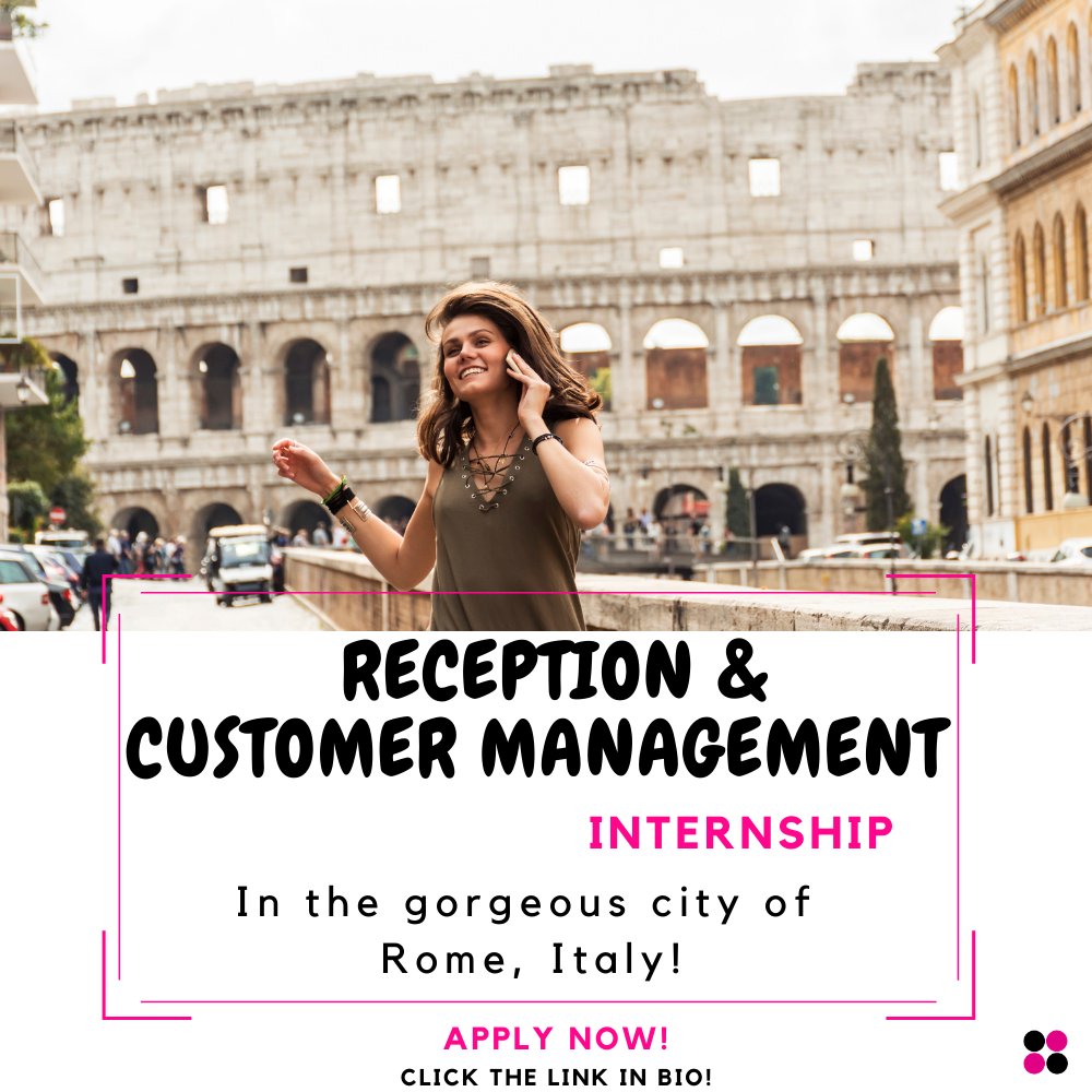 InternshipSpain's tweet photo. ⭐RECEPTION &amp; CUSTOMER MANAGEMENT INTERNSHIP⭐

Ciao! 👋 Would you like to live in the gorgeous city of Rome 🇮🇹 Do you speak intermediate English or Spanish or Italian? 🤔 

Kick start your hospitality career today! 👉 https://t.co/cCulQO3HxN

#spaininternship #rome #reception https://t.co/nEyMiYXjfW