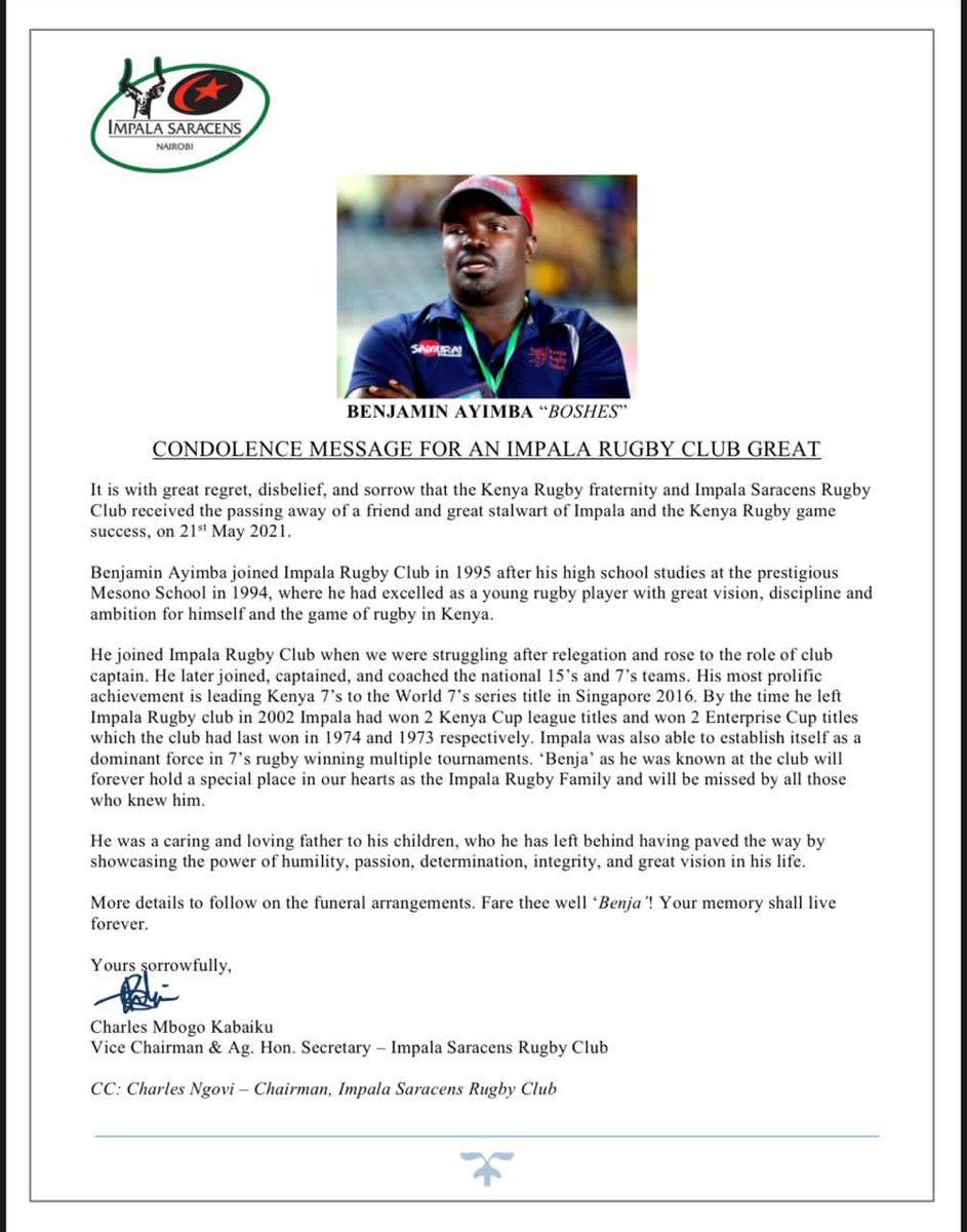 ImpalaRfc's tweet photo. Our captain, our mentor, our brother, our friend, our coach, our legend, rest well sir.
#RipBenja https://t.co/rQLQUM2ldA