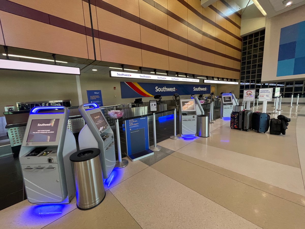 haverchuck's tweet photo. @SouthwestAir , past 8am, customers waiting confused and no employees or automated kiosks working. not feeling the Southwest “love” for customer service… https://t.co/H9f2L5qbar