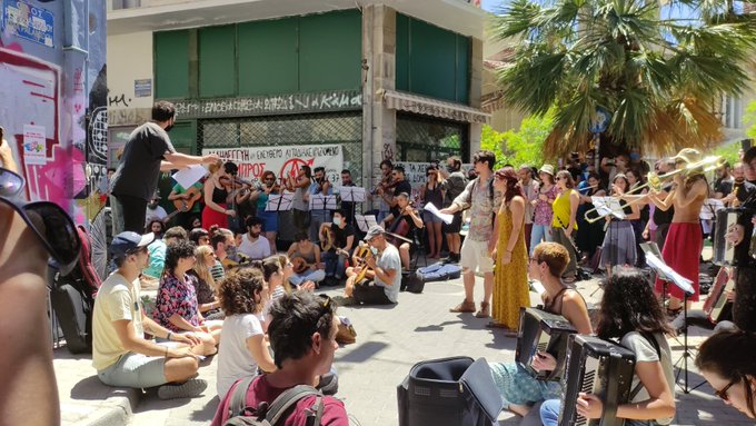 CTsoutsi's tweet image. The self-organized theatre #Empros in #Athens has been evicted by the cops. Fascism reigns the country that invented democracy! You will ban culture with cement and people will break the cement with music! And we will sing and talk and play and be free. #Solidarity #SaveTheatre