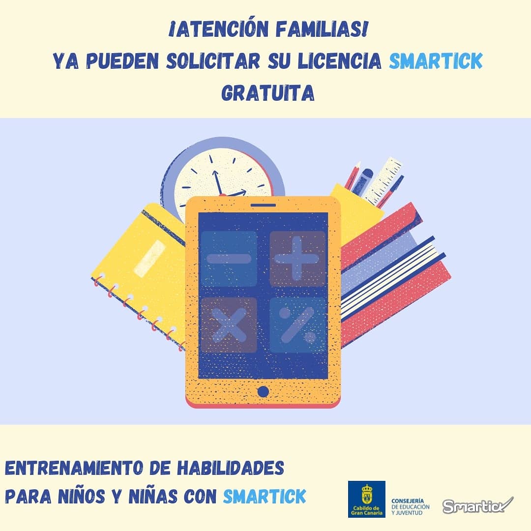 GranCanariaJven's tweet image. 👨‍👩‍👦 ‼️En Junio solicita tu licencia #Smartick Repaso y Refuerzo de Habilidades para Niños y Niñas con el método Smartick 2021 de nuestro programa #GrancaEduca 
 
➕Info: bit.ly/3fhmbzr
👉grancaeduca@grancanariajoven.es
#GranCanariaJoven