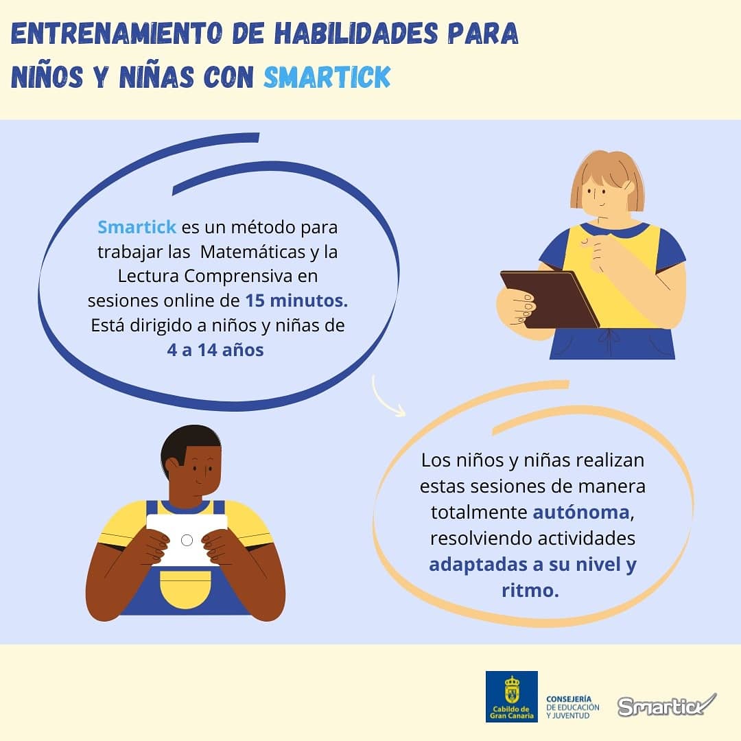 GranCanariaJven's tweet image. 👨‍👩‍👦 ‼️En Junio solicita tu licencia #Smartick Repaso y Refuerzo de Habilidades para Niños y Niñas con el método Smartick 2021 de nuestro programa #GrancaEduca 
 
➕Info: bit.ly/3fhmbzr
👉grancaeduca@grancanariajoven.es
#GranCanariaJoven