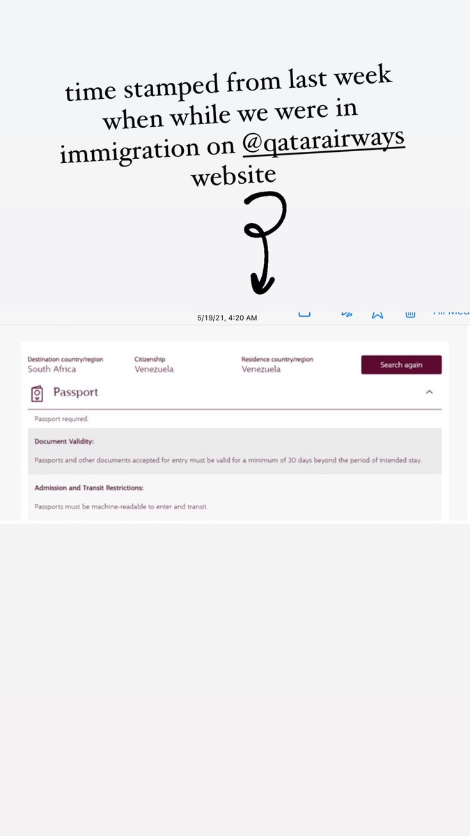 candicerules's tweet photo. @qatarairways we have a screenshot time stamped from while we were in immigration that shows what info your website had in terms of #Venezuela being allowed into south africa. https://t.co/k8ifJTwyQz