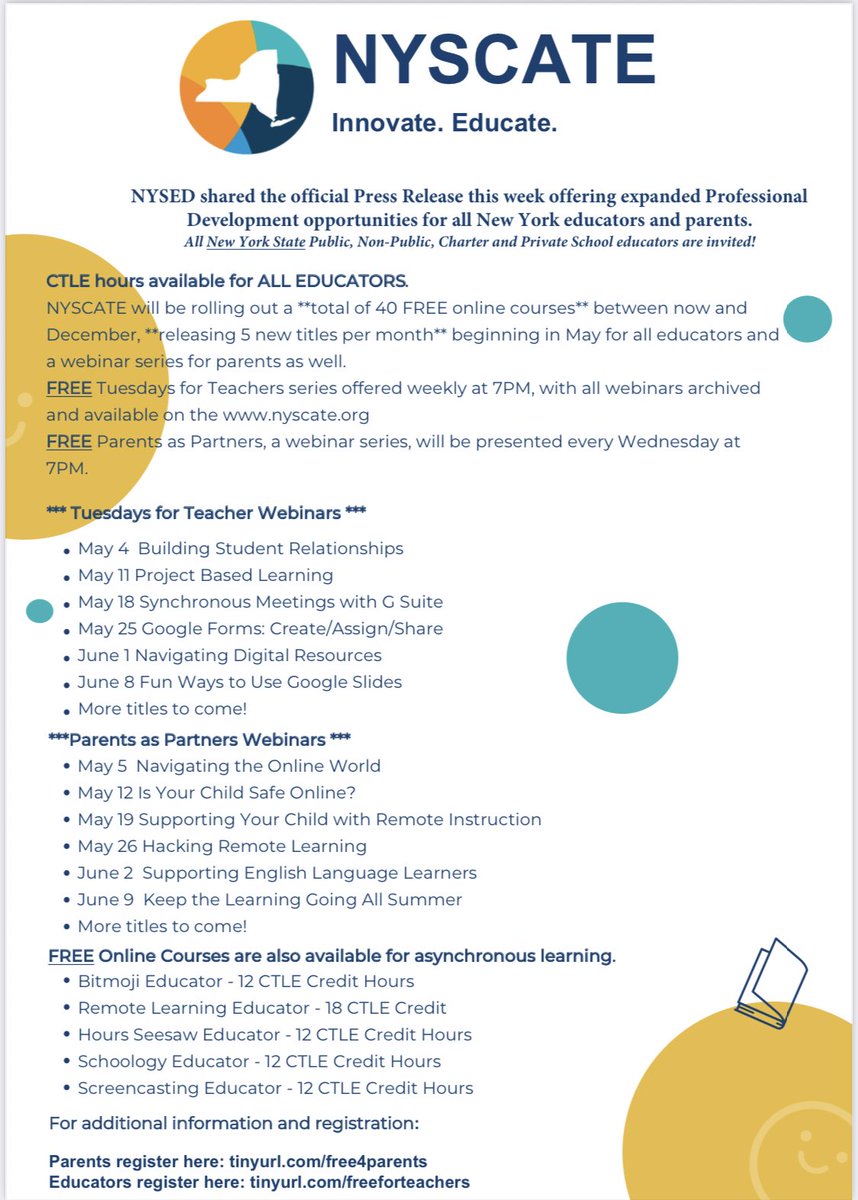 JPatanio's tweet photo. 📲FREE webinars are available to all New York parents & educators and are archived for 24/7 access from @NYSCATE Tuesdays for Teacher Webinars https://t.co/L55GFM4KmF & Wednesday Parents as Partners https://t.co/J0tL0YrNBa #elevateD31 #NYCSchoolTech @SIBOD31 @DrMarionWilson https://t.co/kg5jToOZVF