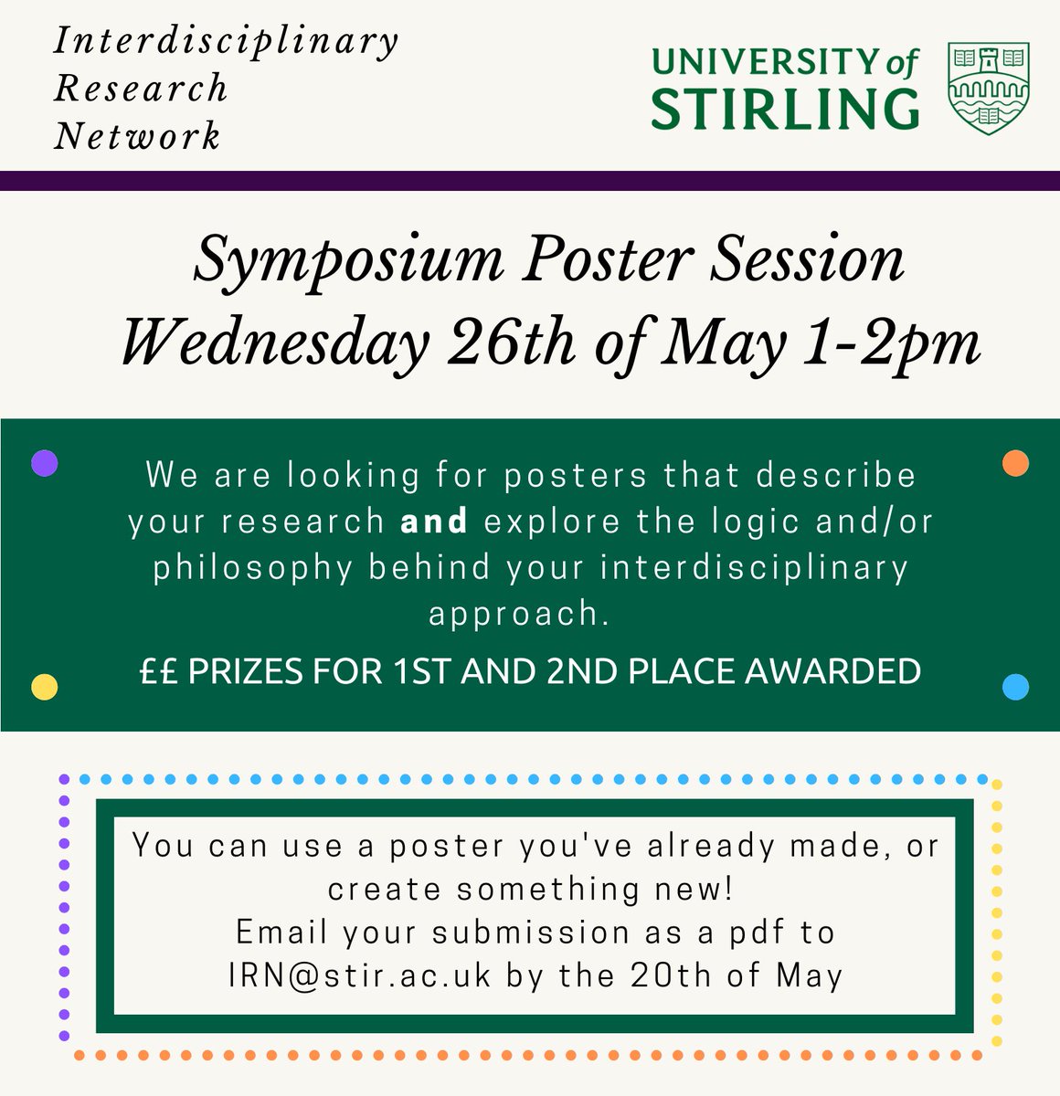 StirlingIRN's tweet photo. Final chance to get a poster in for tomorrow! £25 voucher to be won for first and second place 🥇🥈 poster can be very simple or as complicated as you’d like! #IRN2021 https://t.co/tguk4SUDs6