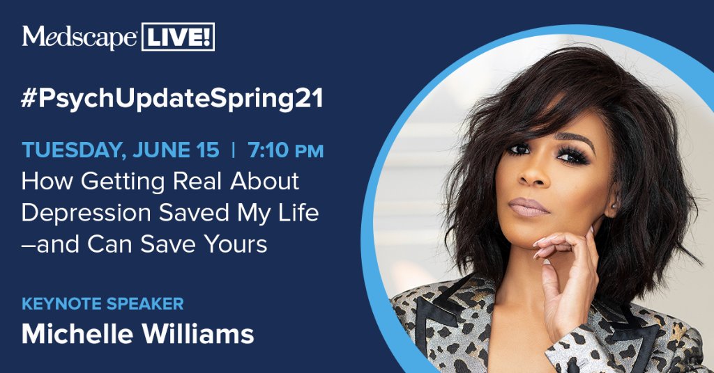 MedscapeCME's tweet photo. In just 3 weeks, @RealMichelleW delivers the keynote at #PsychUpdateSpring21 re: her new book, #CheckingIn: How Getting Real about #Depression Saved My Life—and Can Save Yours. Register Now ➡️ https://t.co/FDxbe1kRyW
#MedTwitter https://t.co/gj0oYSncBU
