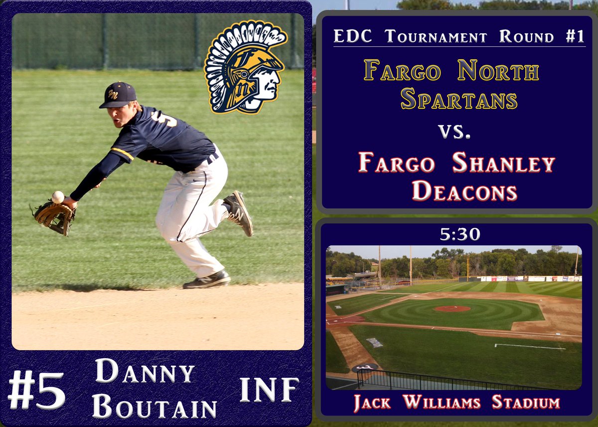 FNHbaseball's tweet photo. PLAYOFF BASEBALL! The first round of the EDC begins tonight as we battle Shanley at 5:30. Come out to support the Spartans at Jack Williams Stadium. #OnwardNorth https://t.co/m8wuOGG3RA