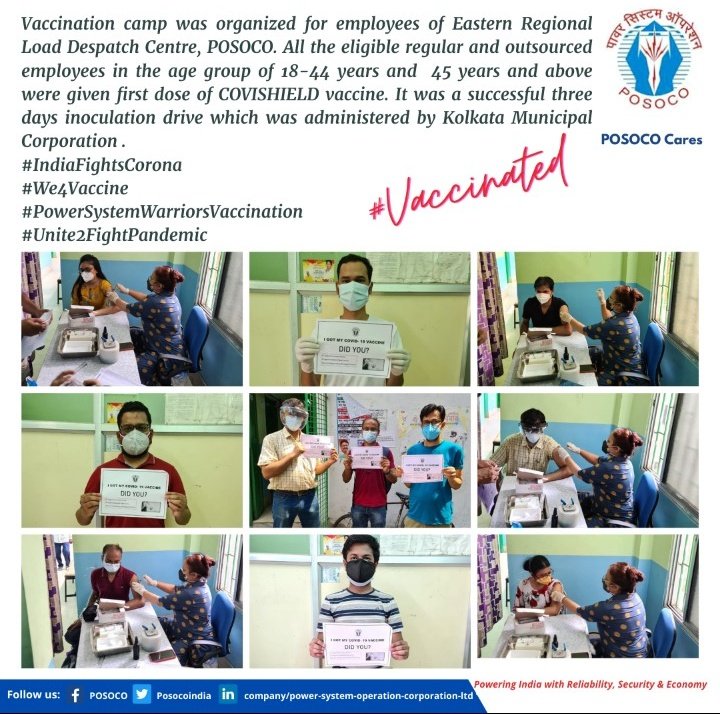 GridIndia1's tweet photo. COVID-19 vaccination drive was organised by Eastern Regional Load Despatch Centre, POSOCO for its employees.
#VaccinationDrive 
#Unite2FightCorona 
#IndiaFightsCorona 
@MinOfPower @power_pib @OfficeOfRKSingh https://t.co/xZMgWw8HfO