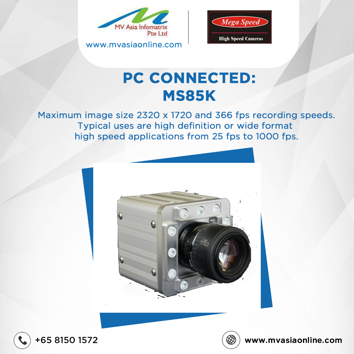 mvasiasingapore's tweet image. MEGA SPEED

Maximum image size 2320 x 1720 and 366 fps recording speeds.
Typical uses are high definition or wide format high speed applications from 25 fps to 1000 fps

Visit: mvasiaonline.com | Call: +65 81501572 | Email : info@mvasiaonline.com

#MVAsia #MegaSpeed