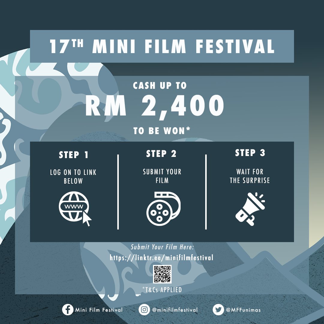 MFFunimas's tweet photo. We are still accepting your short film submissions for the open category and students category!
Up to RM2,400 worth of cash prize to be won!
Deadline for the short film submission is on 16th June 2021 and submit your short films at https://t.co/8pD09a79hM
#17thMFF #MFF2021 https://t.co/c2R6N7eqH8