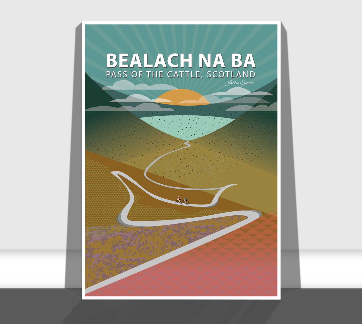 DesignSwann's tweet image. Blow on your thistle whistle! My new print is #bealachnaba in Scotland &amp;amp; will be the first in this series. If anyone can suggest the next one, I’d love to hear your thoughts. Available to order in my web shop. cobbbled-together.co.uk #scottishcycling #cyclingart #SmallBusiness