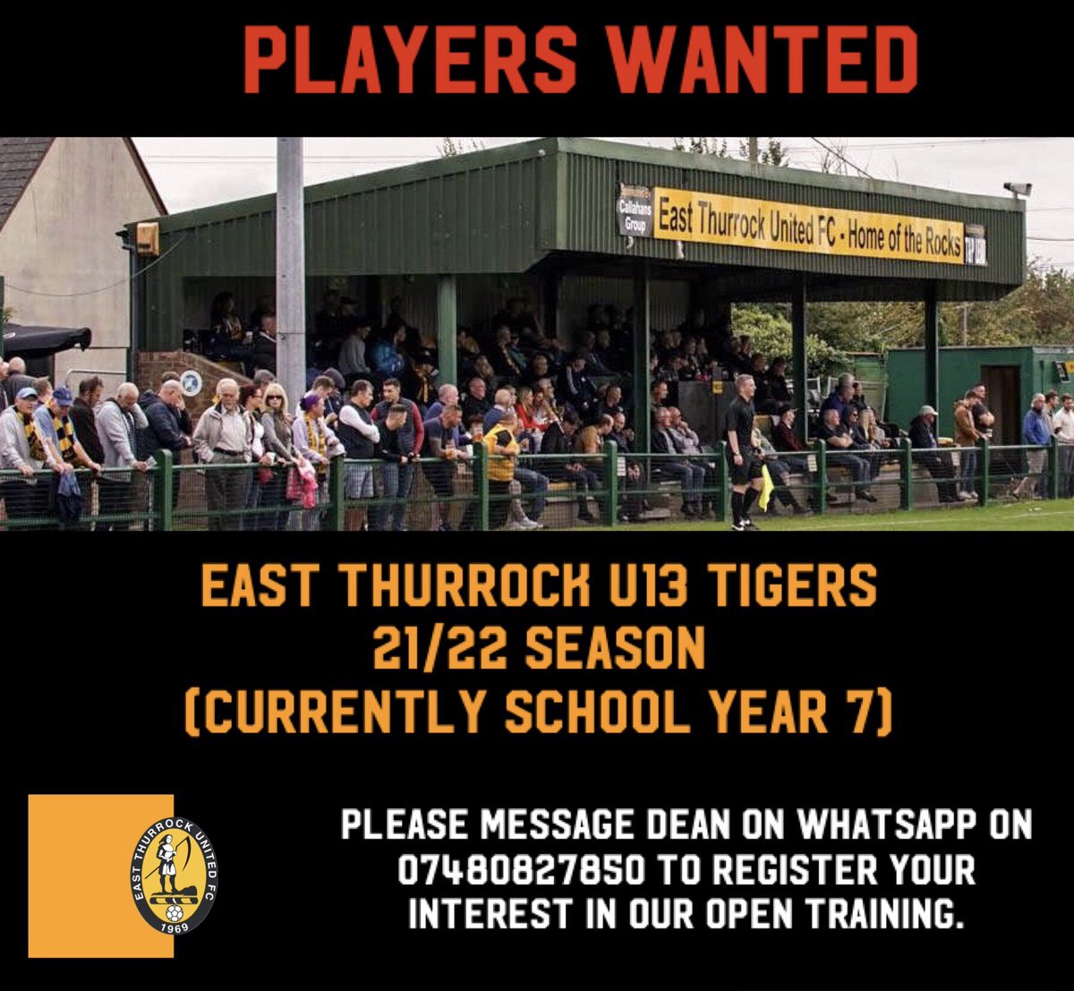 East Thurrock United YFC Tigers u12
Current school year 7 
Going into u13 next season 
Are looking for players in all positions.