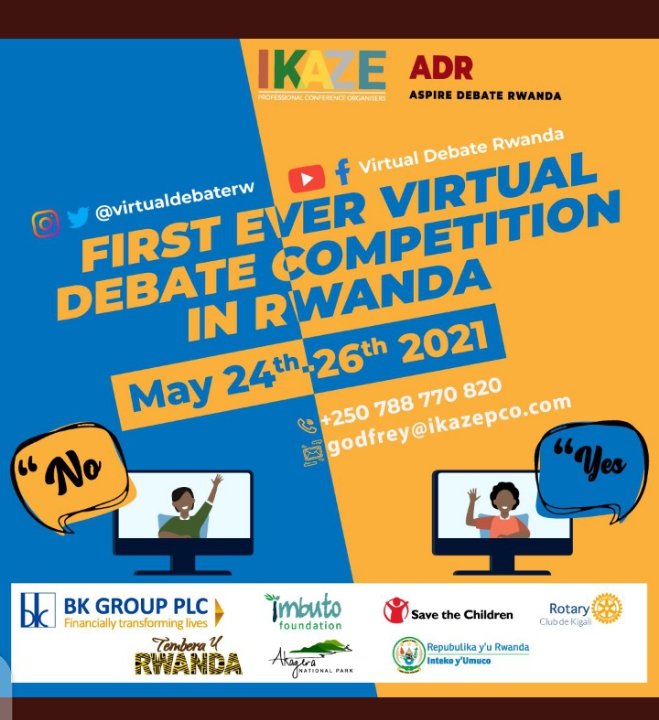 AspireDebateR's tweet photo. Are you ready for the 2nd day of Inter-Schools 1st Virtual Debate Competition in Rwanda @virtualdebaterw, please make sure you subscribe to our youtube channel to watch the event....@Imbuto @BankofKigali @SCIRwanda @rckigali @AkageraPark @IkazePCO @IntekoyUmuco @VisitRwandaRw https://t.co/FsmfY1tbXL