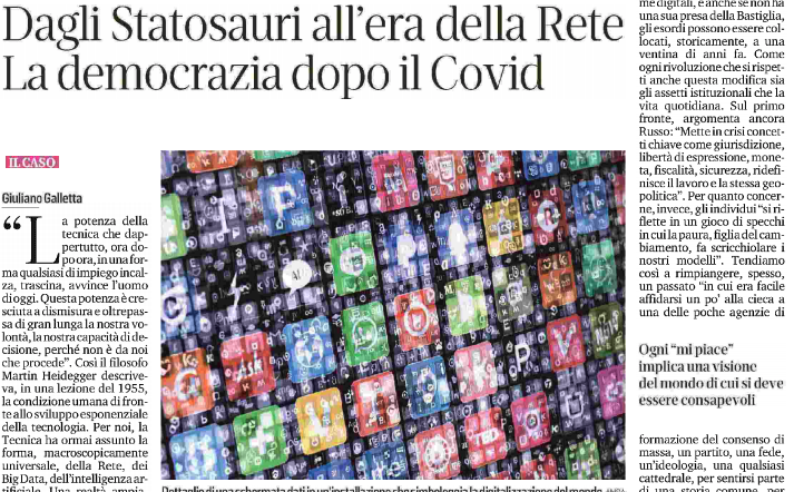 massimo_russo's tweet photo. «Anche il semplice gesto di cliccare "mi piace" implica una visione del mondo della quale è quanto mai opportuno essere consapevoli».
#GiulianoGalletta su #Statosauri oggi su @ilsecoloxix https://t.co/Y7ne1XgtTN