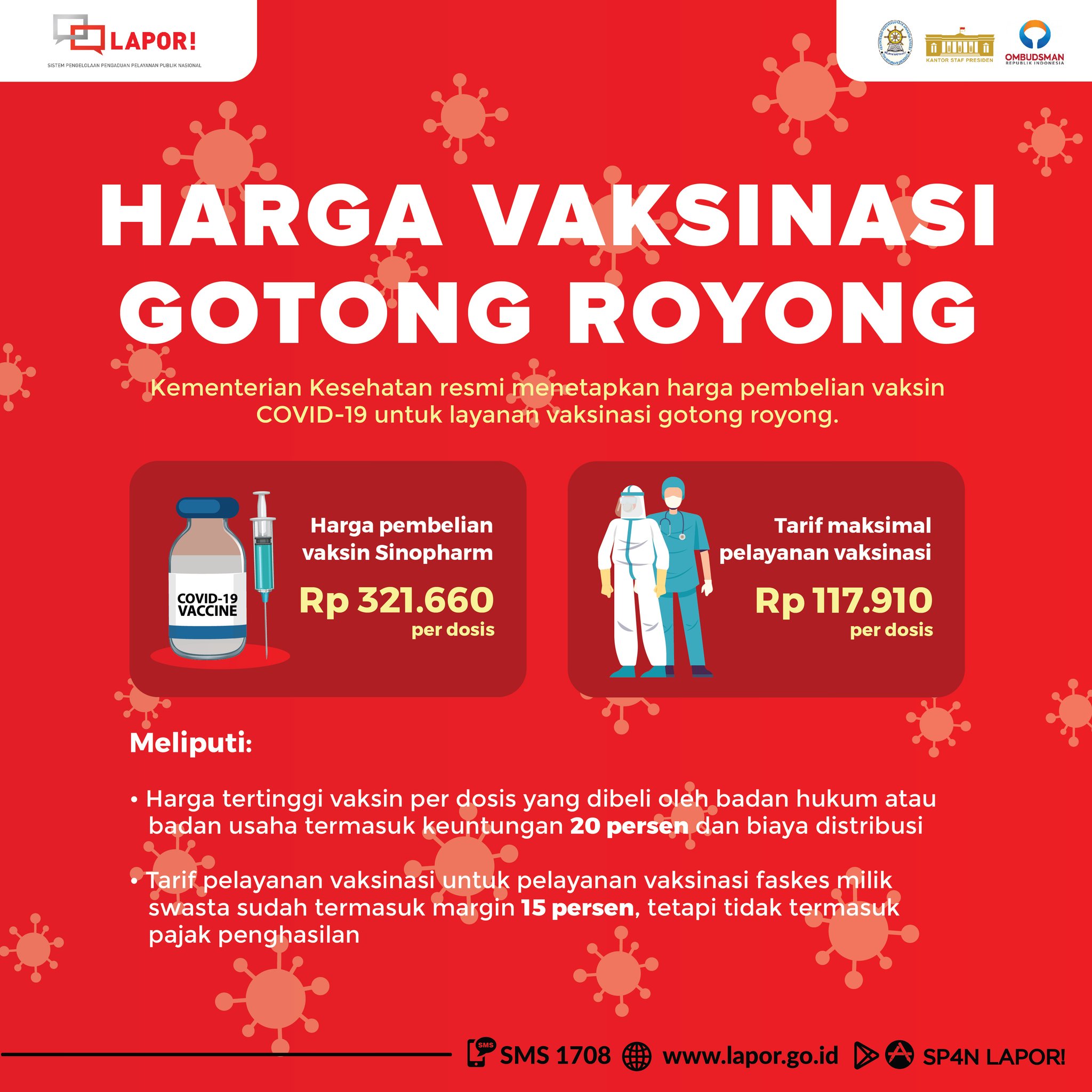 Lapor 1708 On Twitter Sahabatlapor Kementerian Kesehatan Resmi Meapkan Harga Pembelian Vaksin Covid 19 Untuk Layanan Vaksinasi Gotong Royong Yang Tertuang Dalam Keputusan Menteri Kesehatan Nomor Hk 01 07 Menkes 4643 2021 Untuk Detail Harga