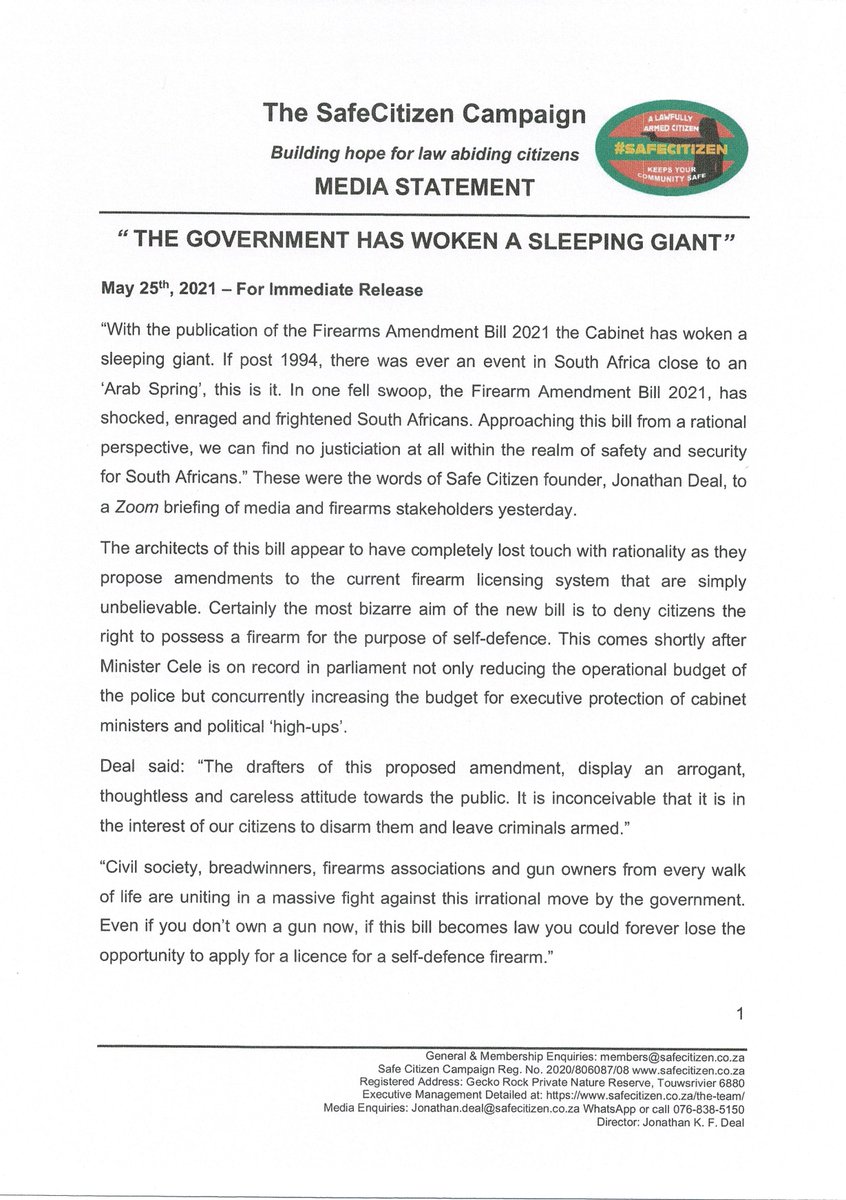 SafeCitizenSA's tweet photo. Media statement by Safe Citizen. Please share it. Comment on Dear SA (link at end of statement). @FirearmsZA @Paratus2014 @DearSA_national @SAPoliceService @GUNFRIENDLY_SA @GunSite_SA @GOSAhasmy6 https://t.co/iGxLx68Eee