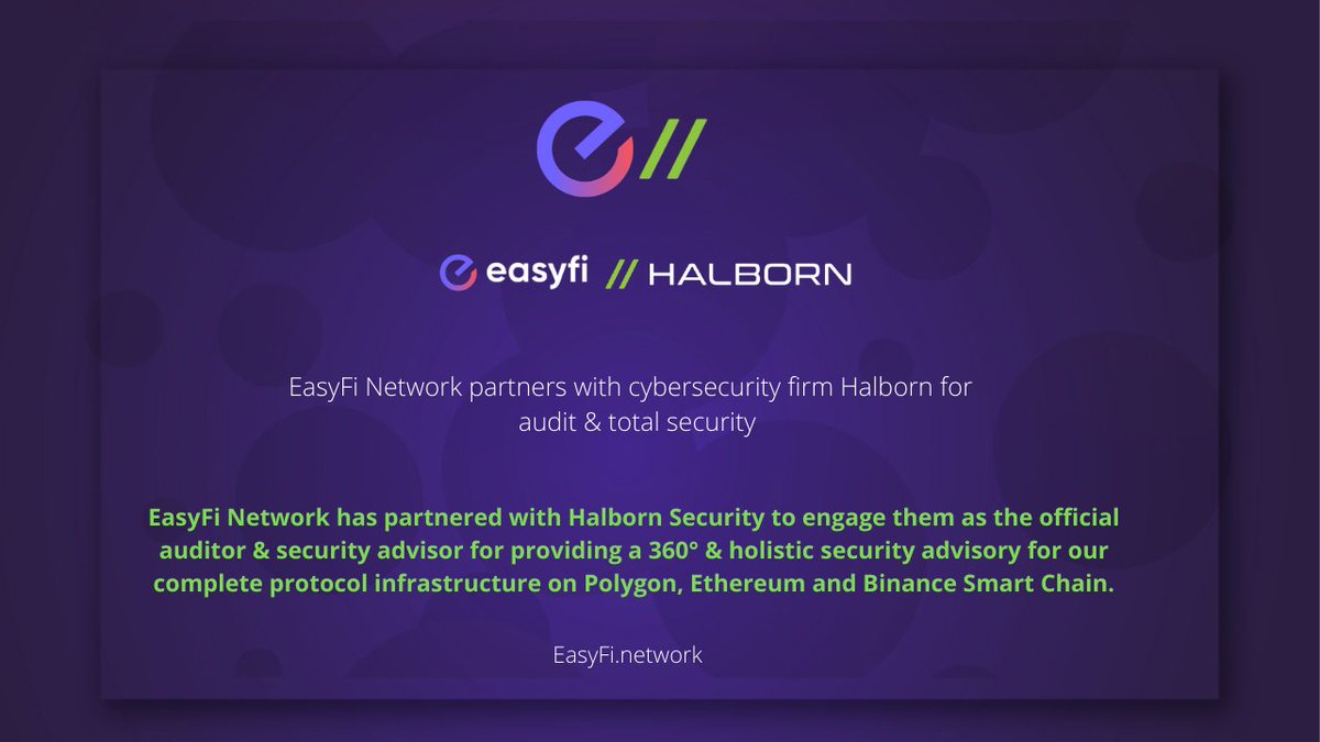 SplendolinT's tweet photo. In accordance to Easyfi's previous announcements, #EasyfiNetwork partners with #HalbornSecurity firm for complete audit & total security upgrade, this security will cover the 3 chains that $EZ is integrated on- #Polyogn #BSC #Eth
#CTBot Adrop RAM 0.5 trx 30 https://t.co/VRgLJvFpQN