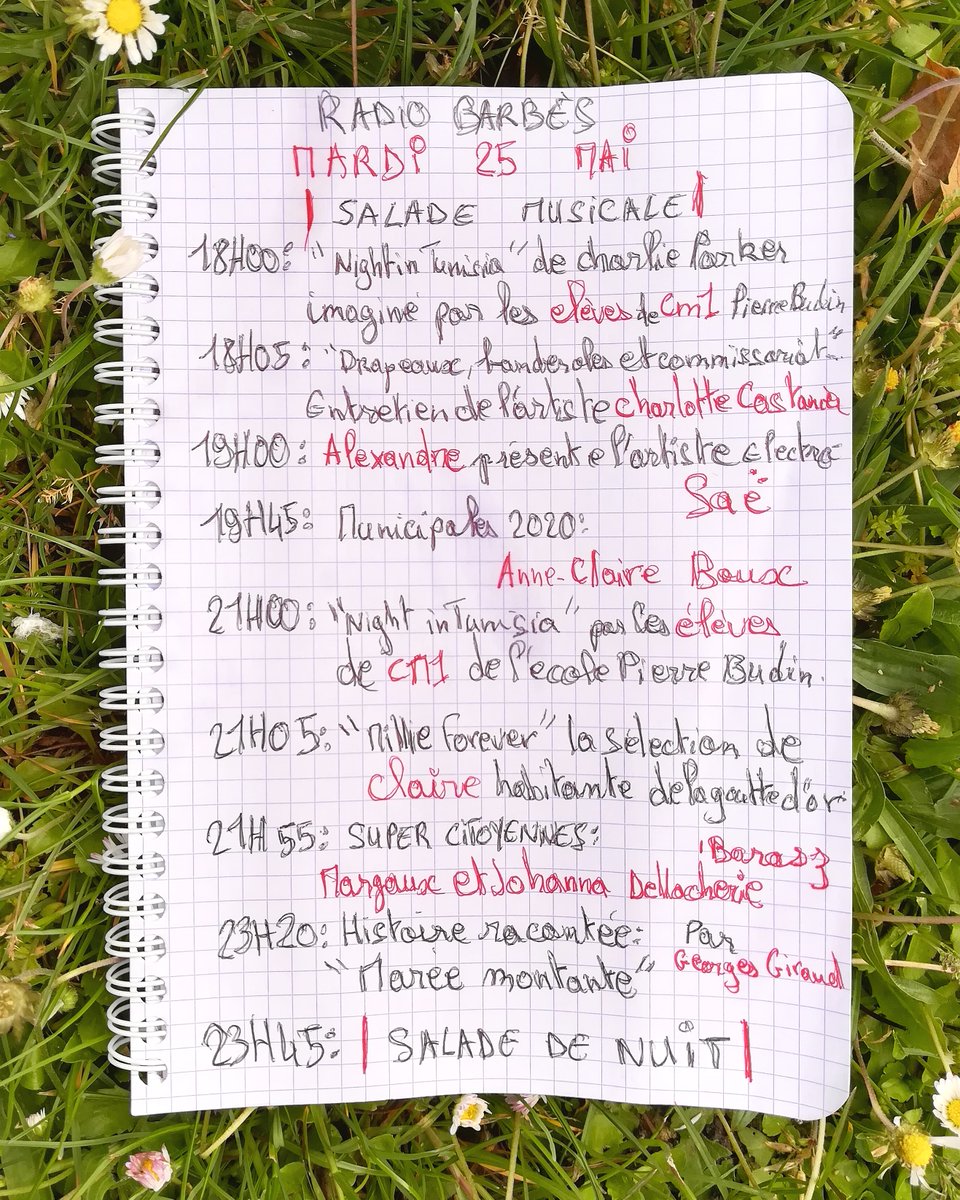 BarbesRadio's tweet photo. Programmation du jour
Mardi 25 Mai
#radio #radiolibre #émission #barbès #Paris #paris18 #gouttedor #montmartre #pigalle #ruemyrha #ruedoudeauville #rueleon #metrobarbès #chateaurouge #ruemarcadet #mardi #nature #extérieur #herbes #Marguerite #soulableta https://t.co/DWKwfA1Gjs