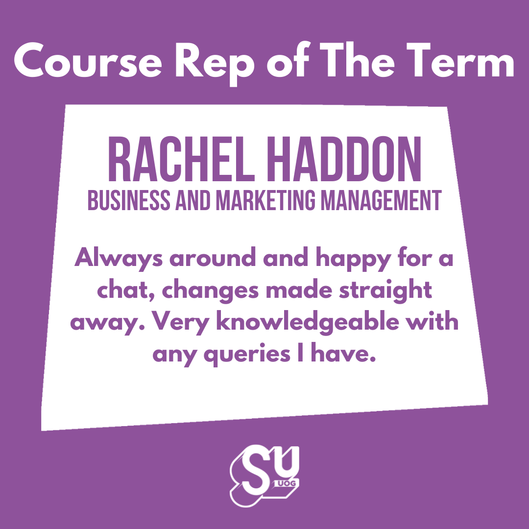 And the winner of Course Rep of the Term is .......🥁🥁🥁

🎉 Rachel Haddon🎉