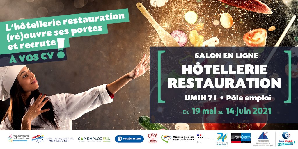 #salonenligne hôtellerie/restauration avec <a href="/umih71/">UMIH 71</a> et @poleemploi_bfc
280 offres à pourvoir en <a href="/saoneetloire/">Saône-et-Loire</a>
Jusqu'au 14 juin, postulez sur les offres qui vous intéressent et réalisez vos entretiens à distance !
salonenligne.pole-emploi.fr/candidat/detai…